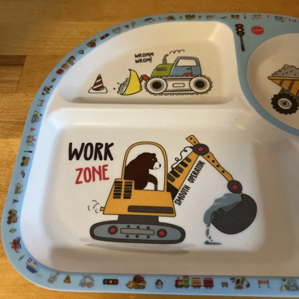 Vintage Child's Work Zone Construction Divided Feeding Tray Plate
